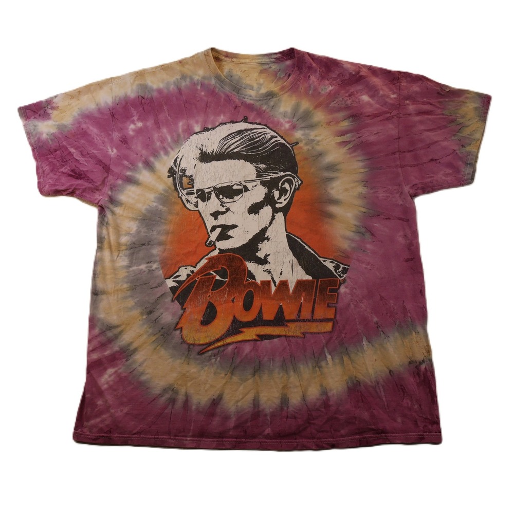 David Bowie Unisex XL T-Shirt Purple Tie Dye Graphic Rock Music Band Tee